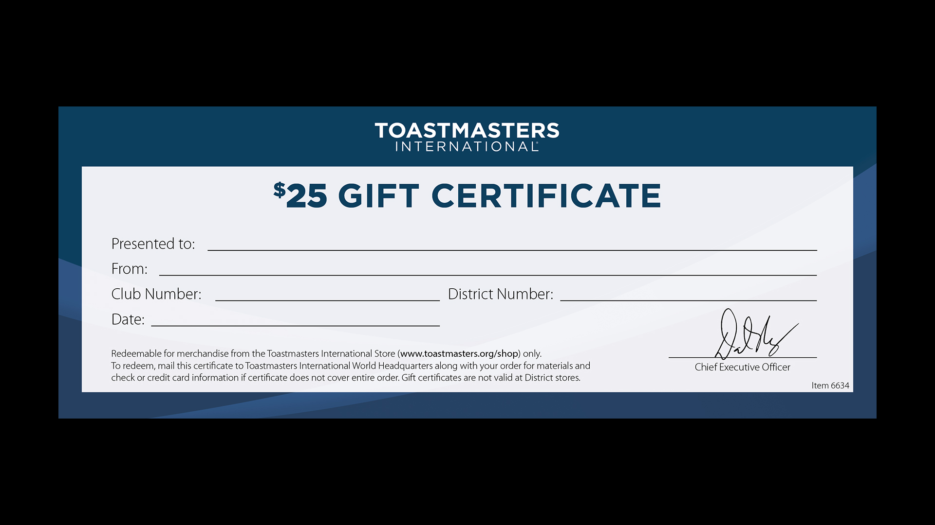 A $25 Toastmasters Gift Certificate
