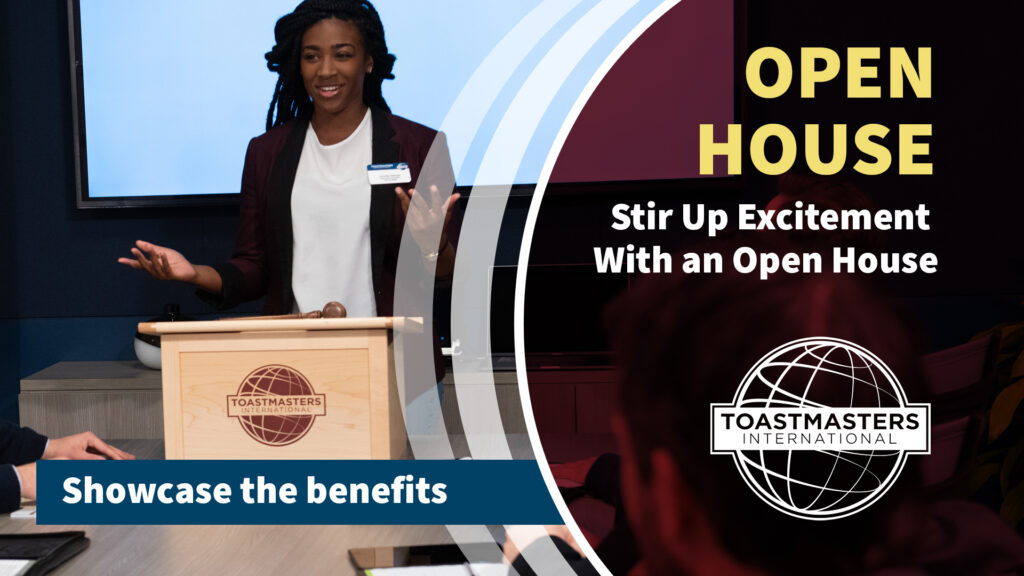 Open House women behind a lectern smiling
