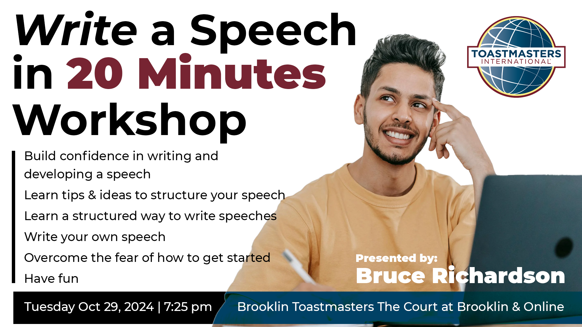Write a Speech in 20 Minutes Workshop Oct 29, 2024 - Toastmasters ...