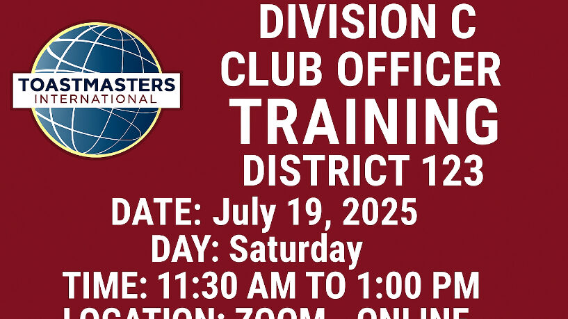 Club Officer Training Division C Jul 19, 2025 11:30 - 1 PM, Zoom