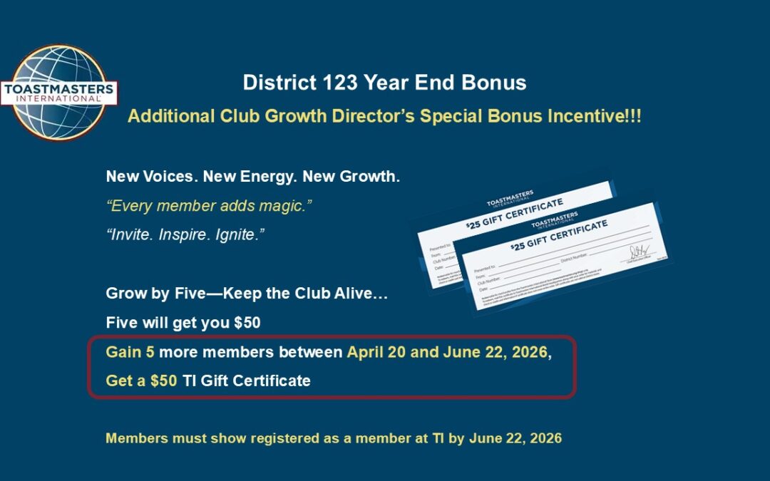 Time Limited Additional Club Growth Director’s Special Bonus Incentive!!!