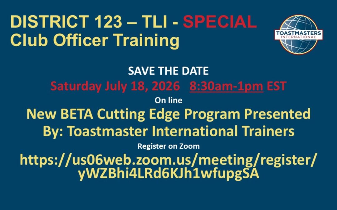 Toastmasters Leadership Institute (TLI) Club Officer Training (Online)