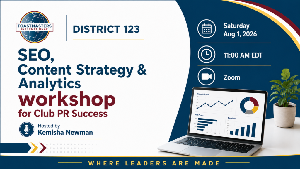 SEO content strategy workshop District 123 Toastmasters